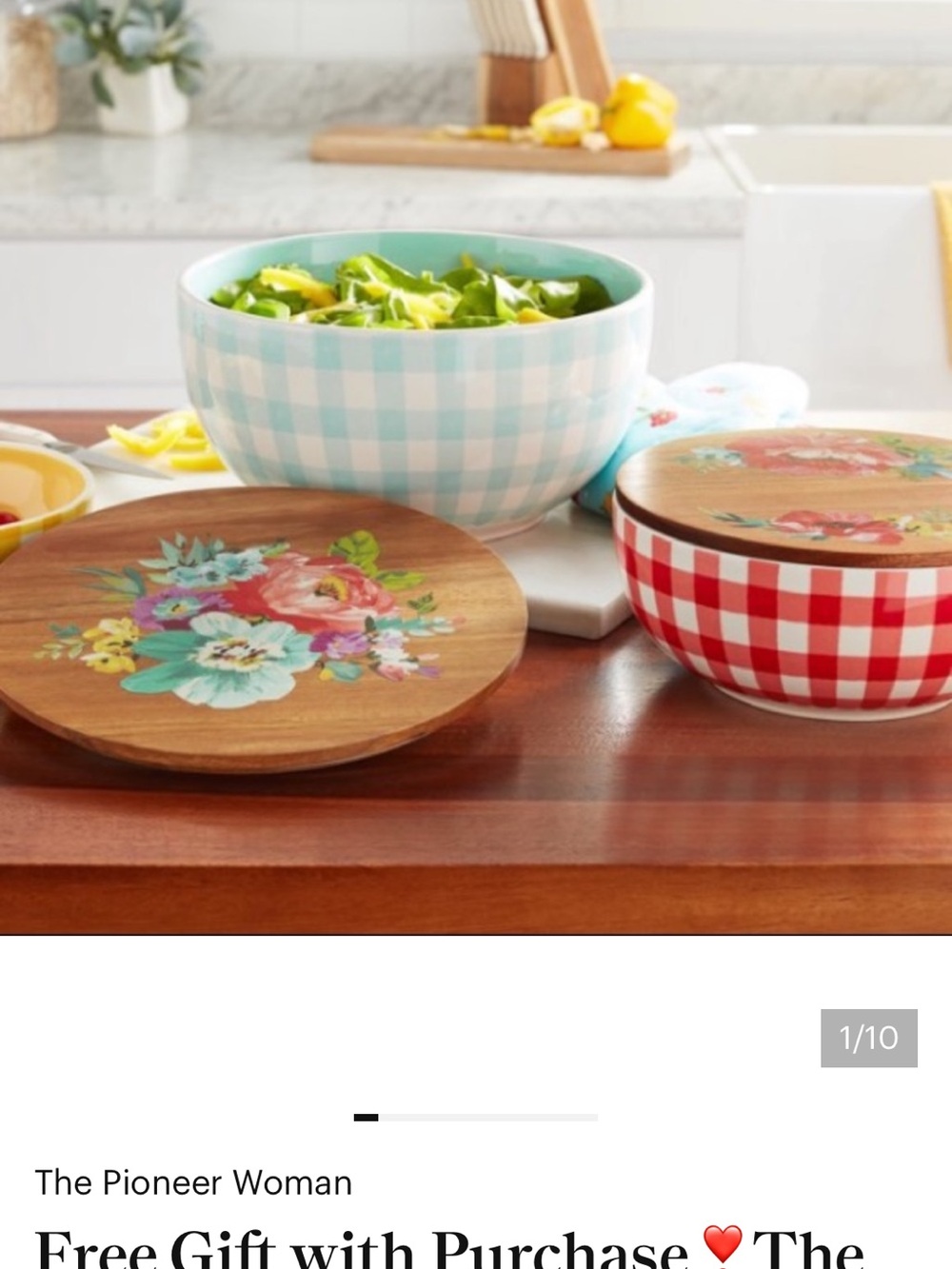 The Pioneer Woman Floral Gingham Check ceramic lidded bowl set of 5